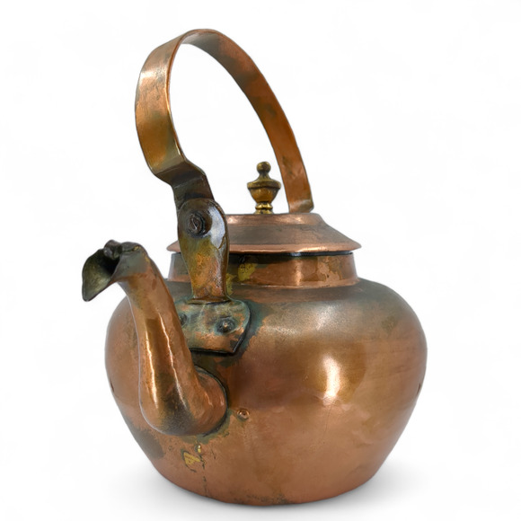 Dovetail Copper Tea Kettle Cramp Seam Antique Copper Handle Marked 4 Coppersmith - Picture 4 of 14